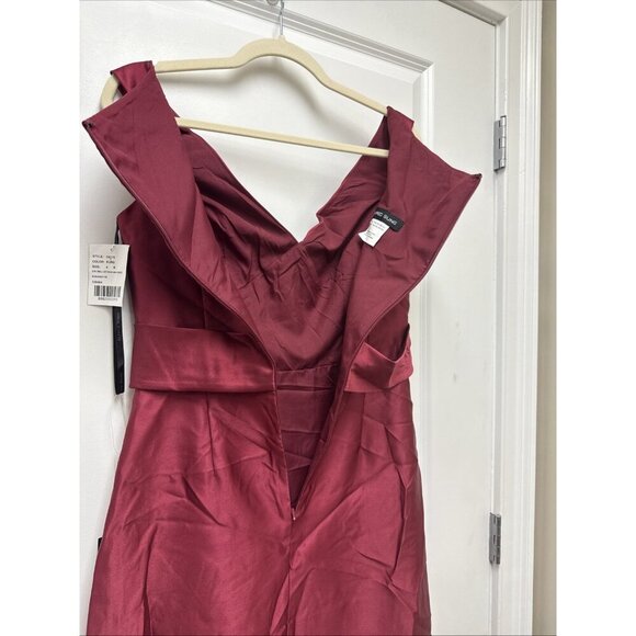Alfred Sung Size 4 Burgundy D811S Off Shoulder Satin Maxi Gown Cocktail Dress - Picture 9 of 11